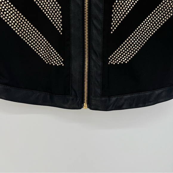 Carmin Womens Top or Jacket Gold Studded Vegan Leather Trim Full Zip Long Sleeve - Picture 6 of 15